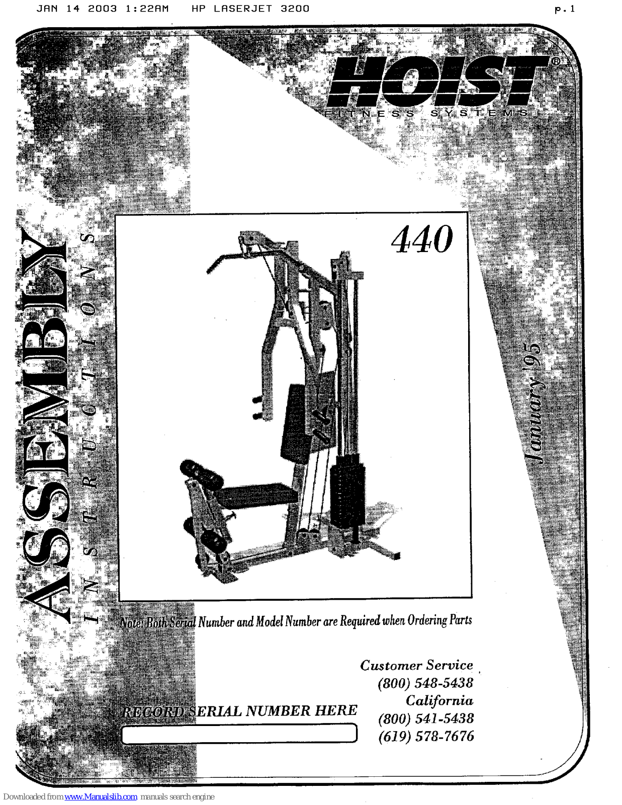 Hoist Fitness 440 Assembly Instructions Manual