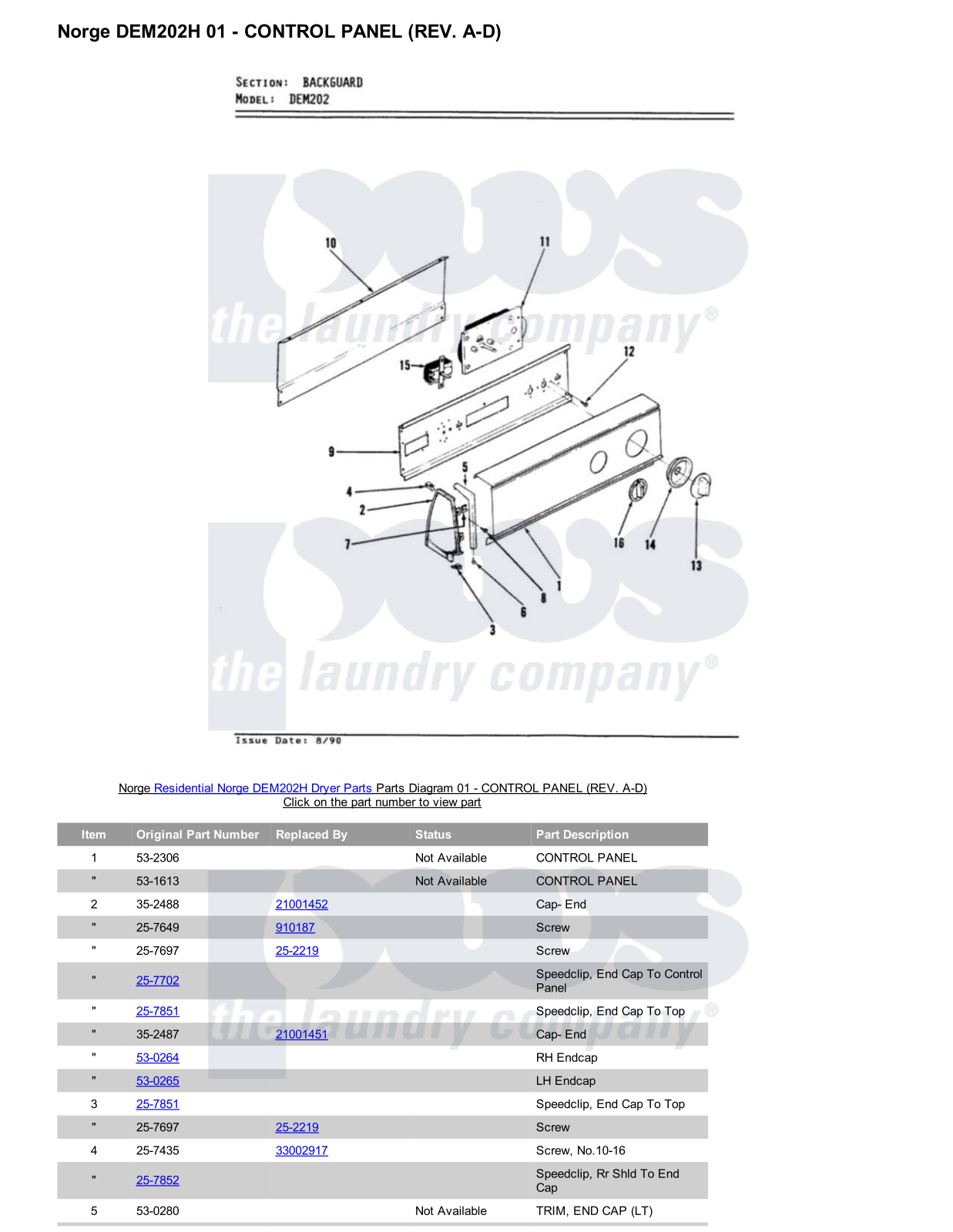 Norge DEM202H Parts Diagram