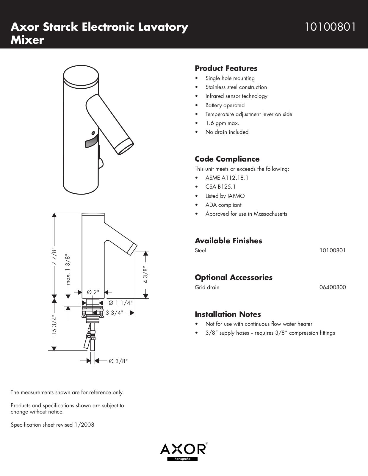 Hans Grohe 10100801 User Manual