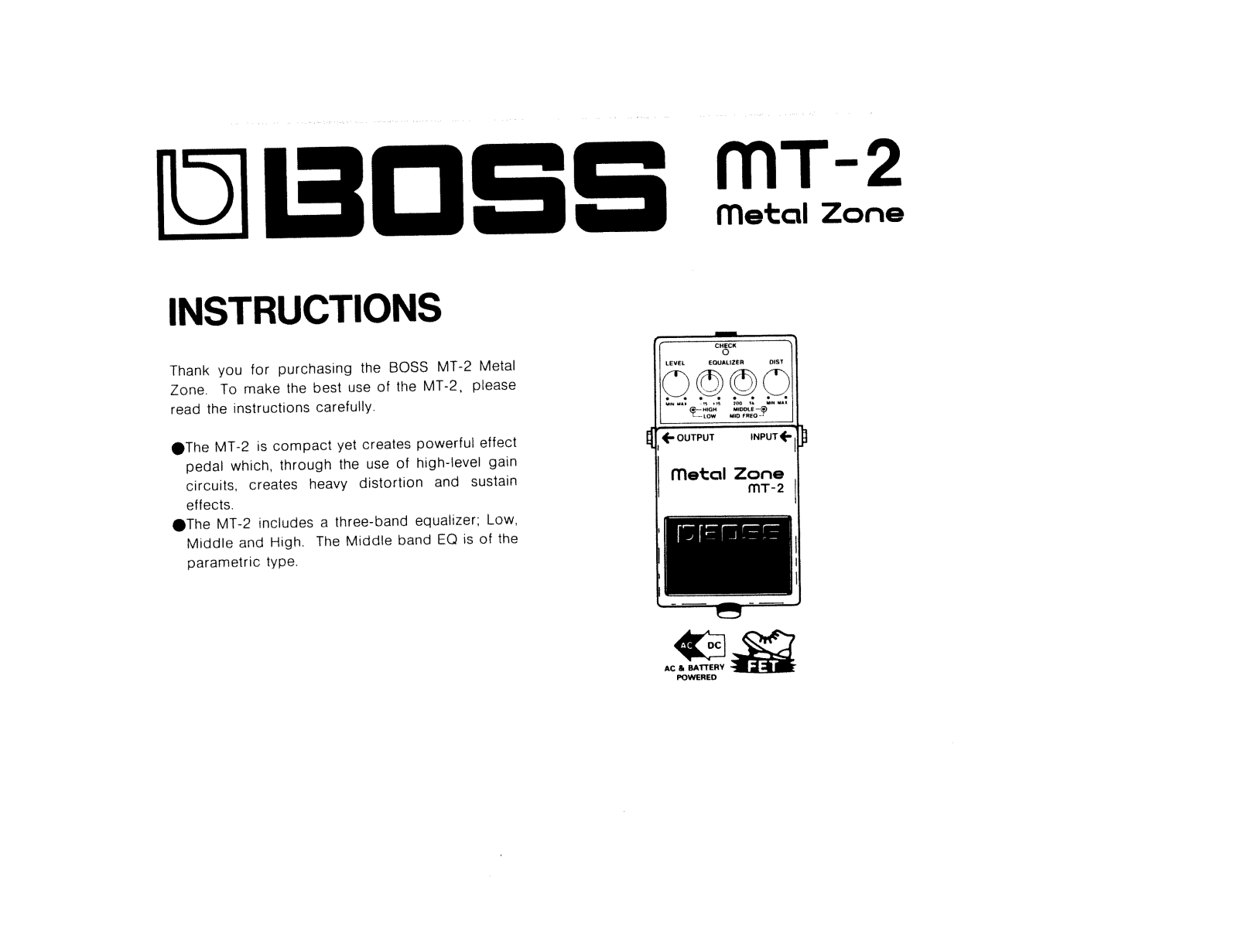 Boss MT2 Users Manual