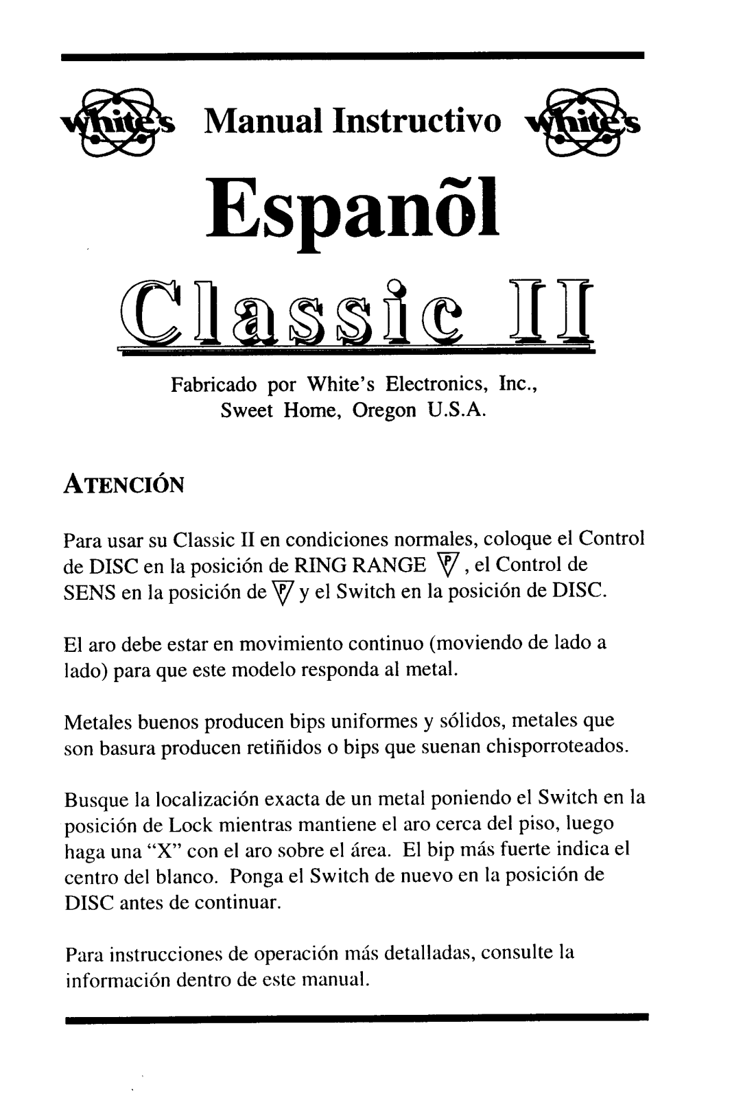 Whites Classic II User Manual