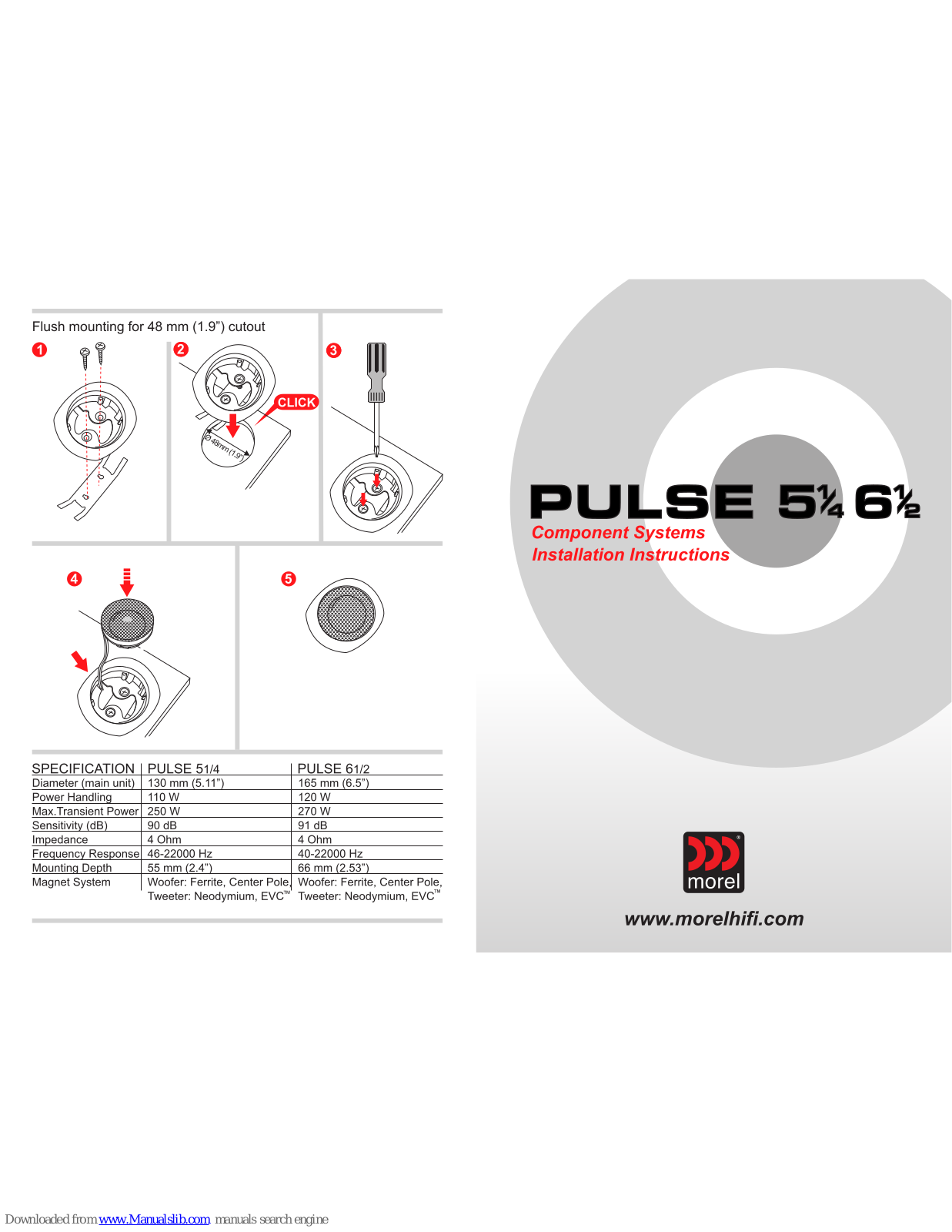 Morel Pulse 5 1/4, Pulse 6 1/2 Installation Instructions Manual