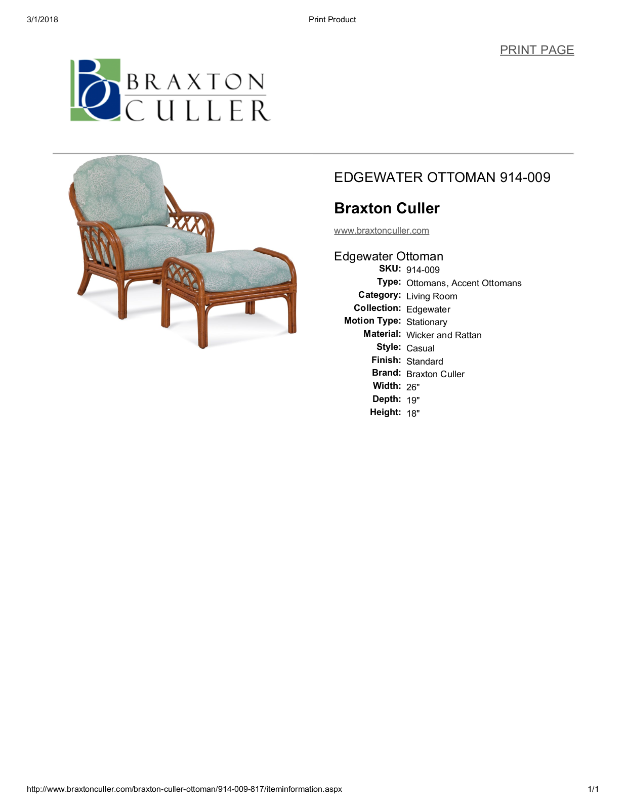 Braxton Culler BXCL1760 Specificition - ManualMachine.com