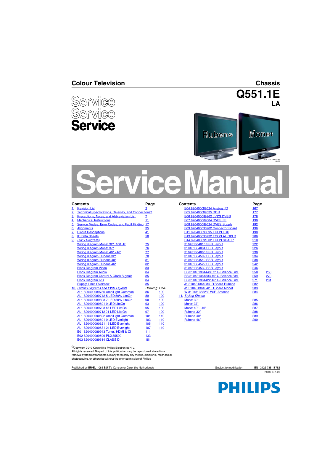 Philips 32PFL8605K/02, 32PFL9705H/60, 32PFL9705H/12, 32PFL9705K/02, 32PFL8605H/12 Service Manual