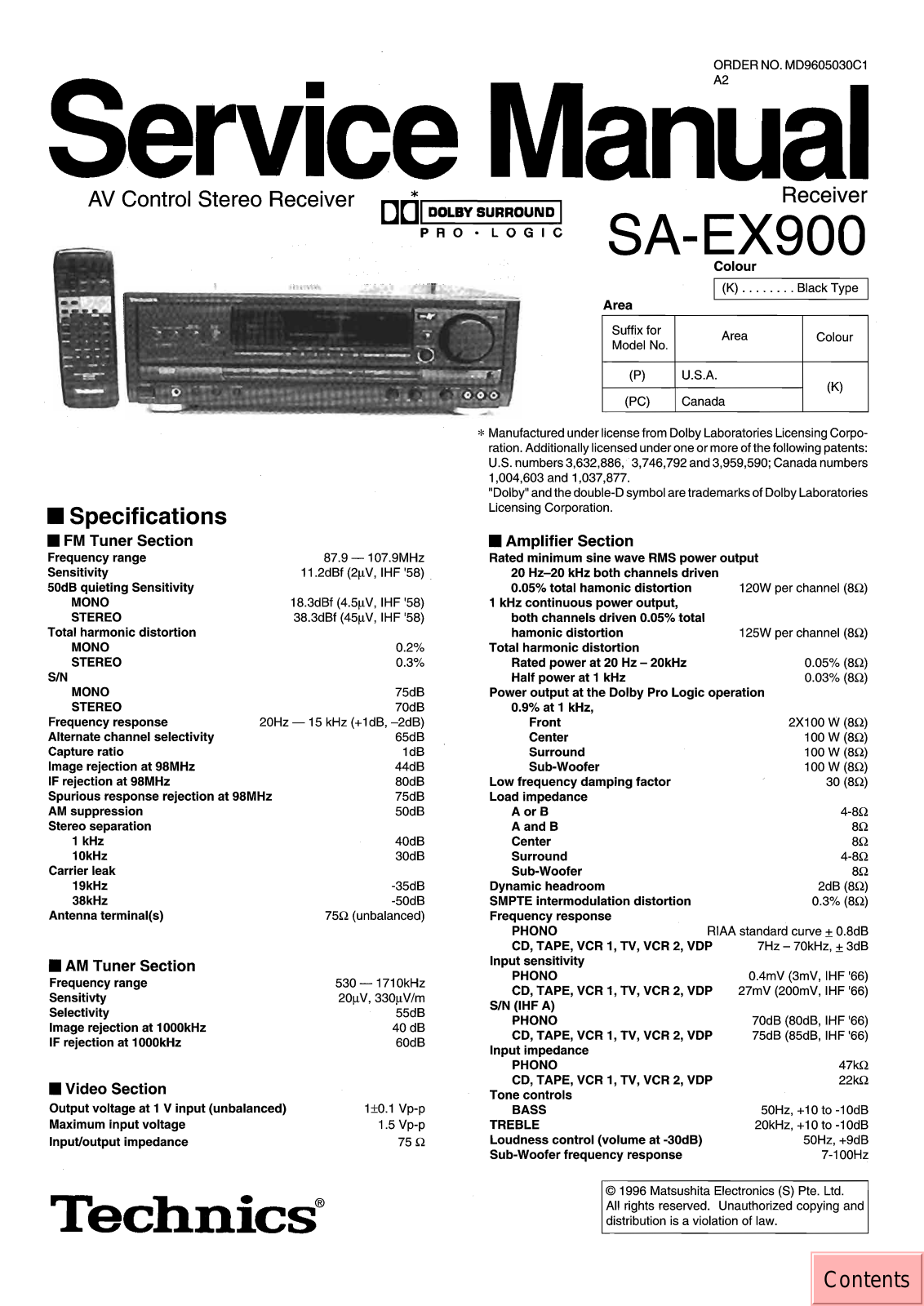 Technics SA-EX900 Service Manual