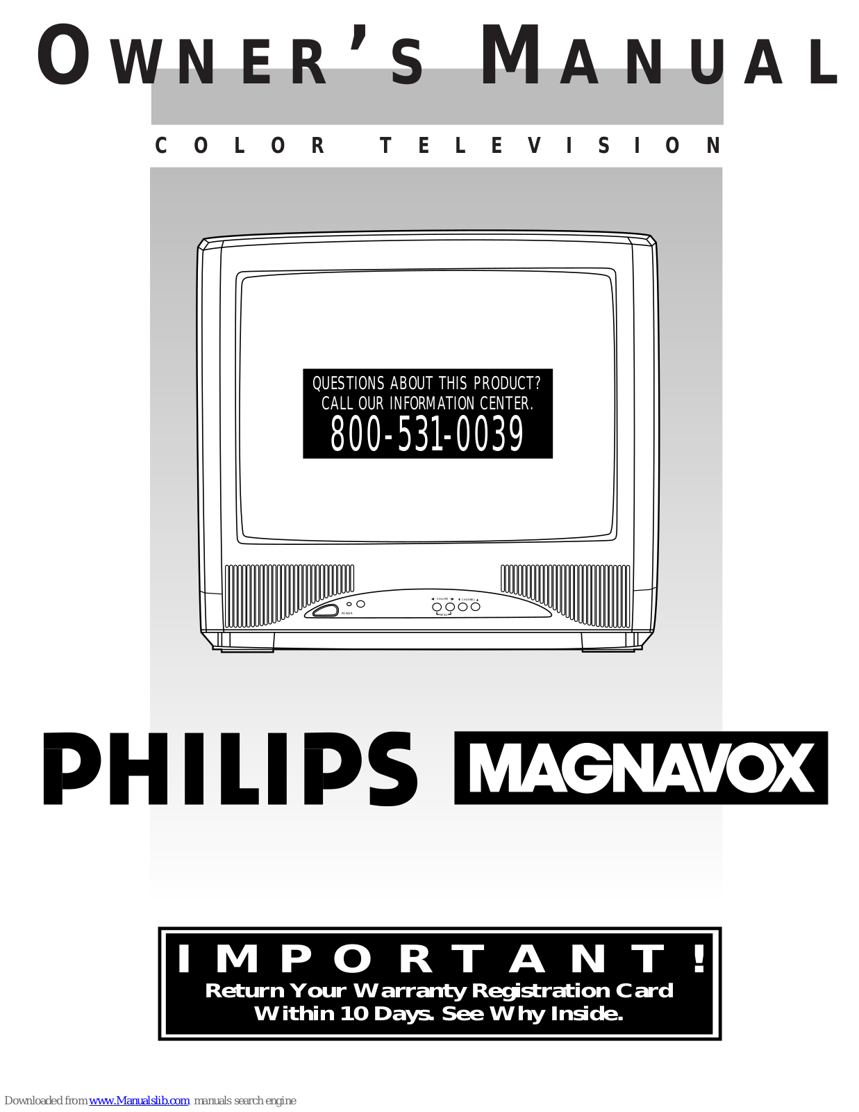 Philips Magnavox 19PR15C, COLOR TV 19 INCH PORTABLE 19PR15C Owner's Manual