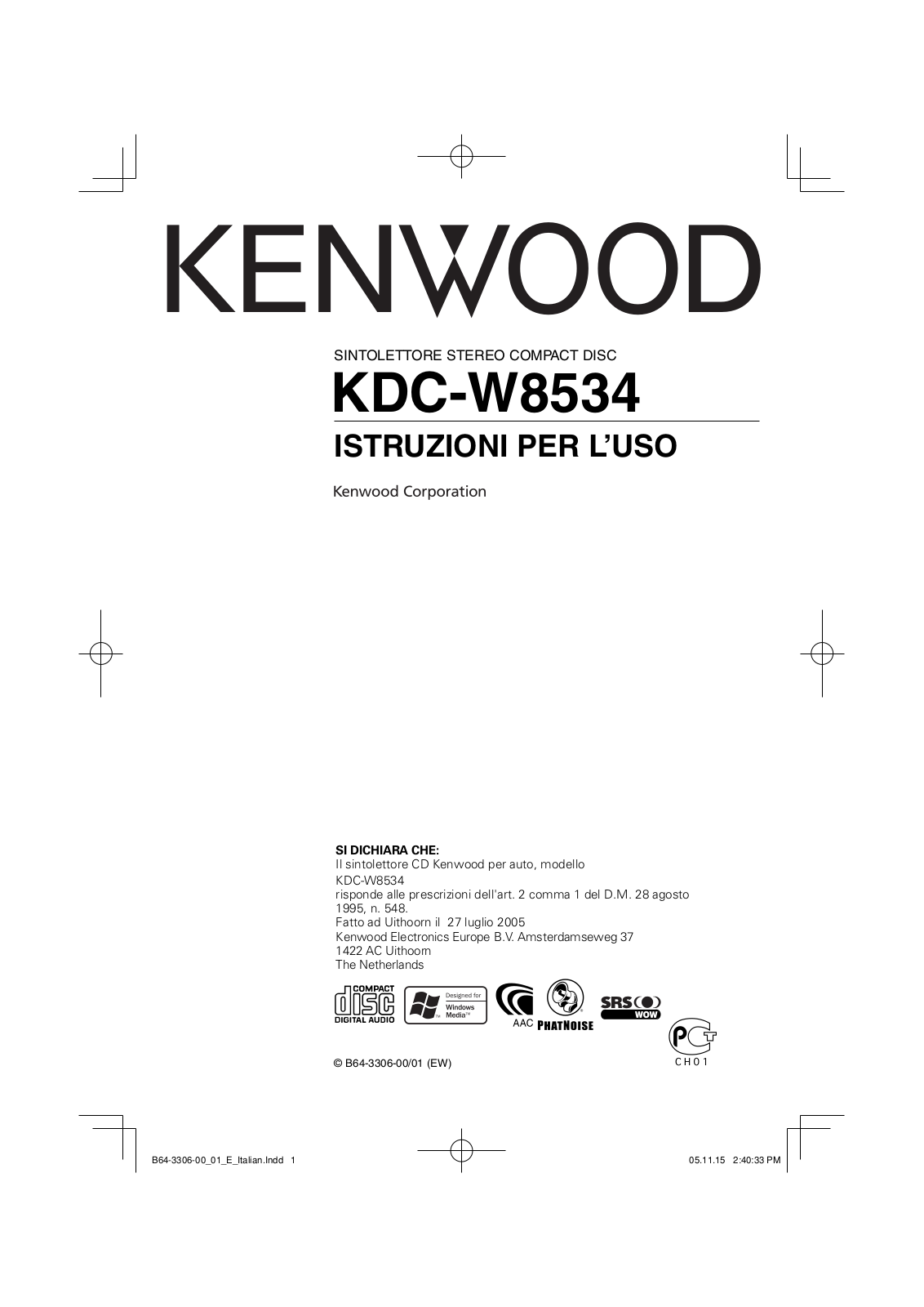 Kenwood KDC-W8534 User Manual