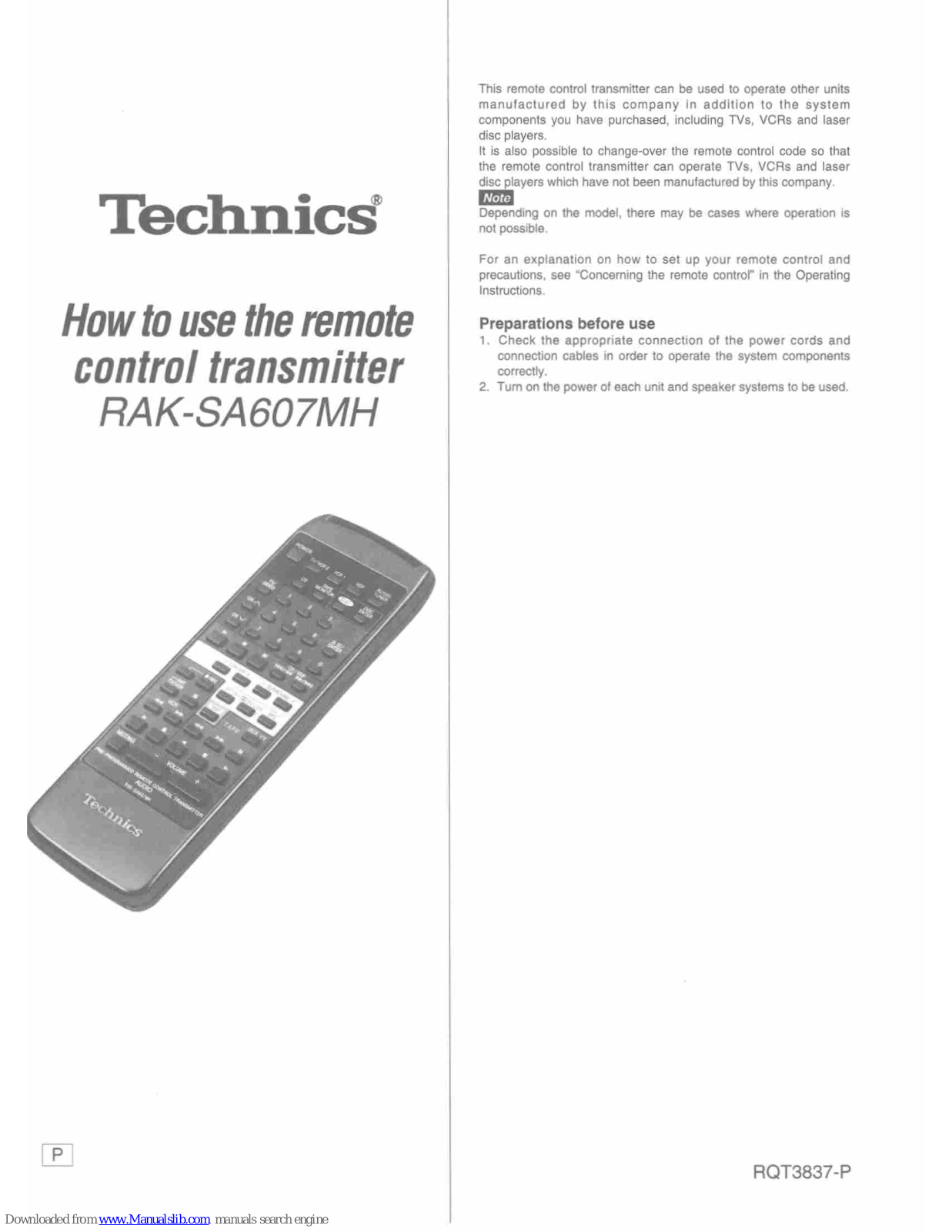 Technics RAK-SA607MH How To Use Manual