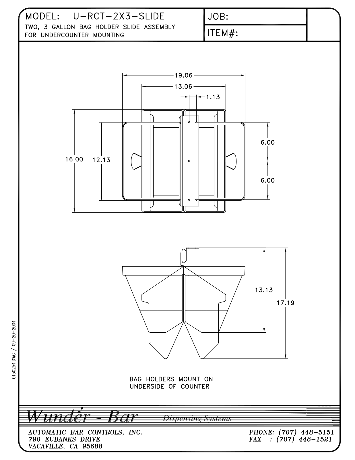 Wunder Bar U-RCT-2X3-SLIDE Shematics