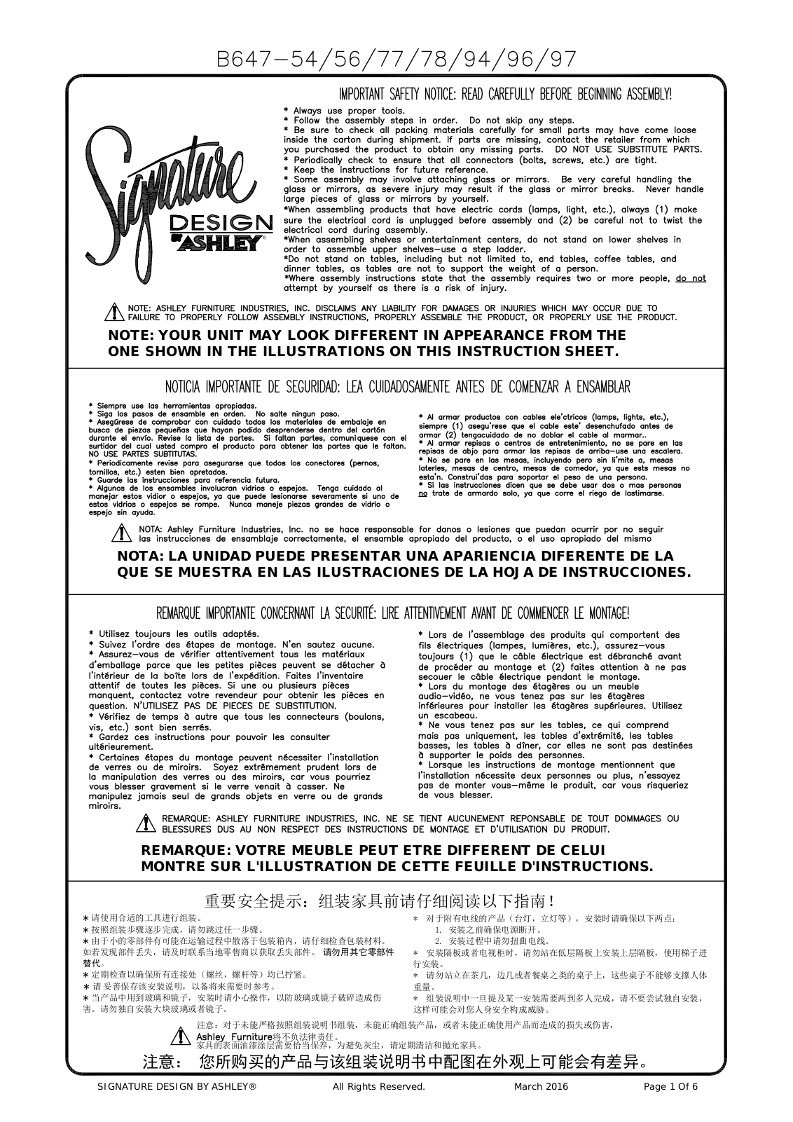 Ashley B647585694 Assembly Guide - ManualMachine.com