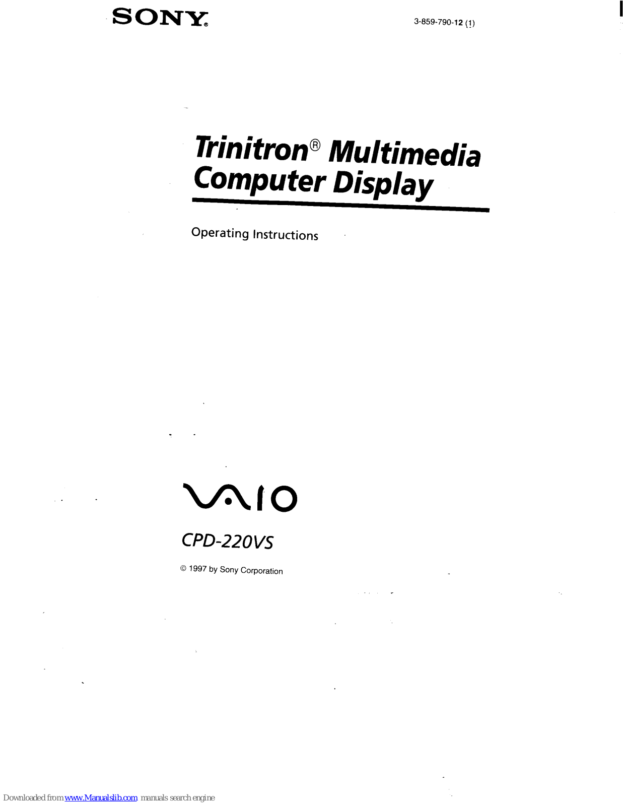 Sony CPD-220VS Operating Instructions (primary manual) Operating Instructions Manual