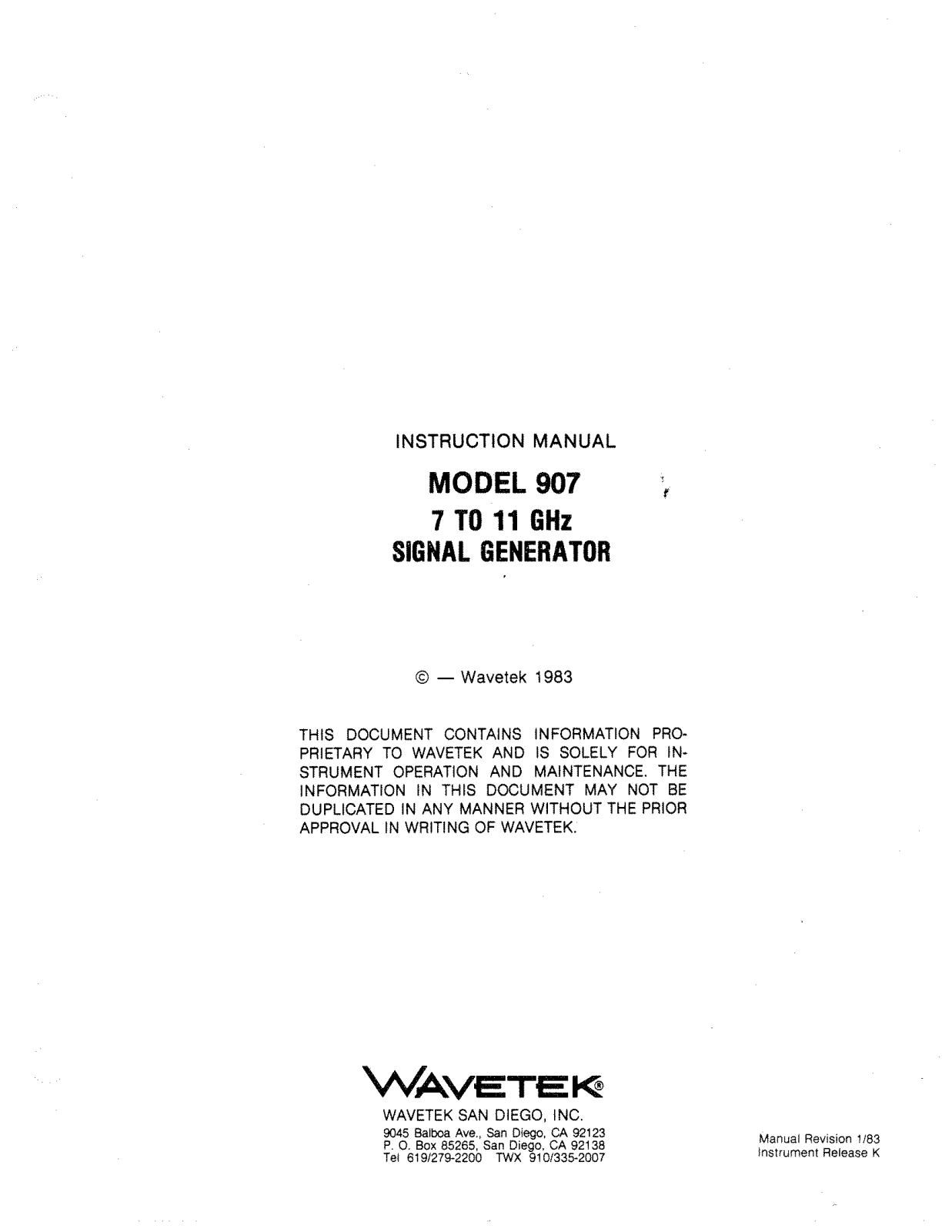 Wavetek 907 Service manual