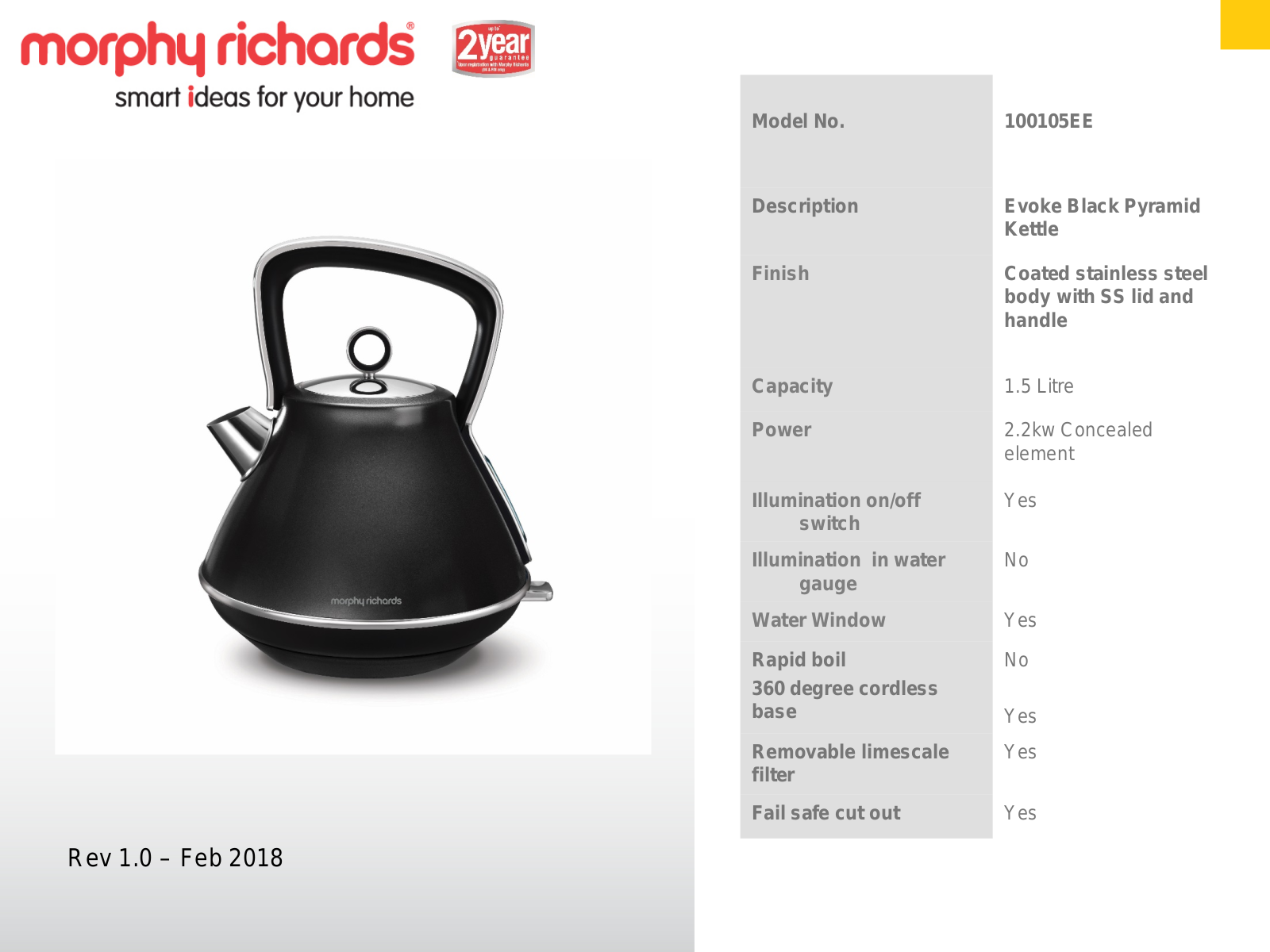 Morphy Richards 100105 Specifications Sheet