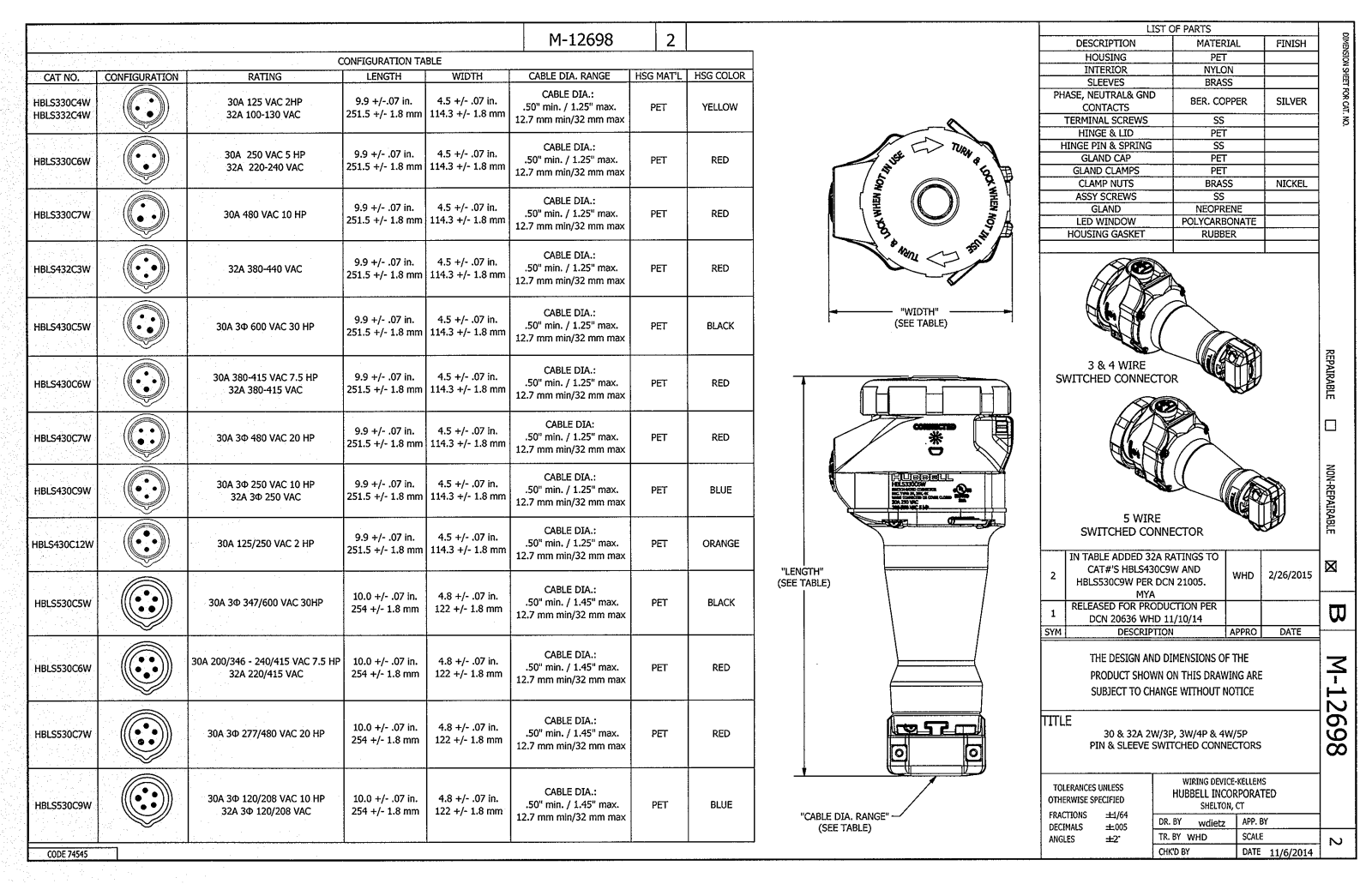 Hubbell HBLS430C7W Reference Drawing