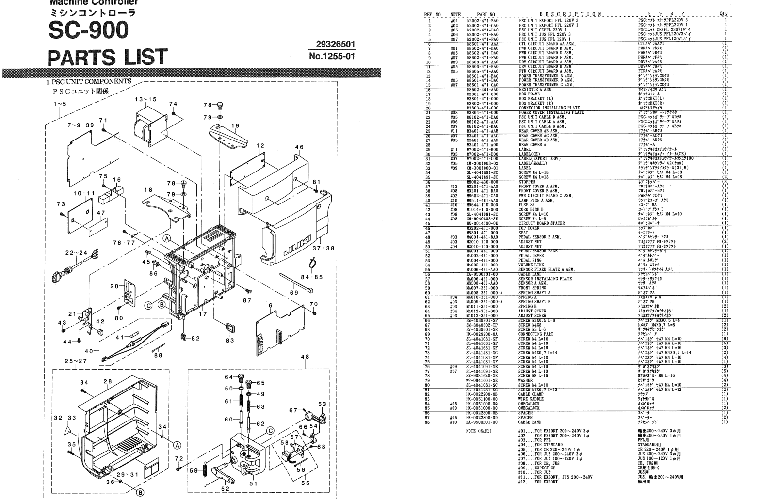 Juki SC-900 Parts List