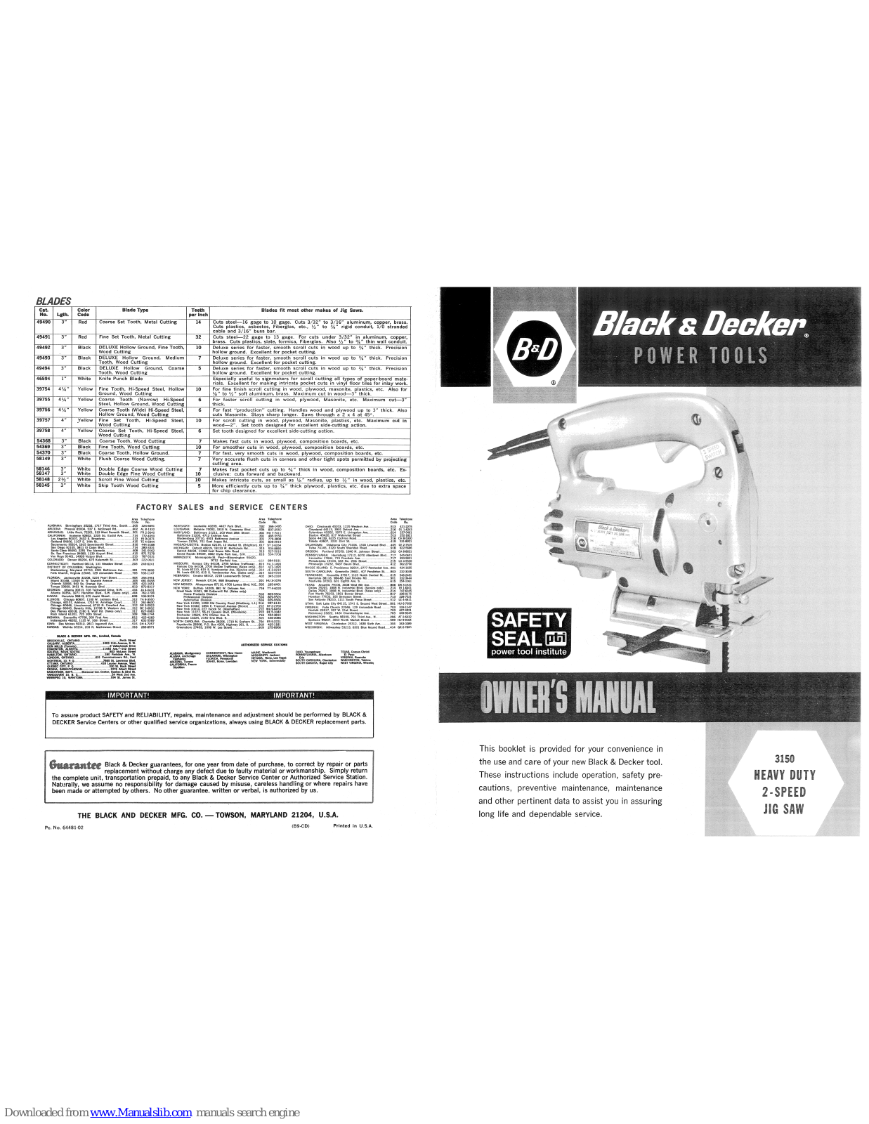 Black & Decker 3150 Owner's Manual