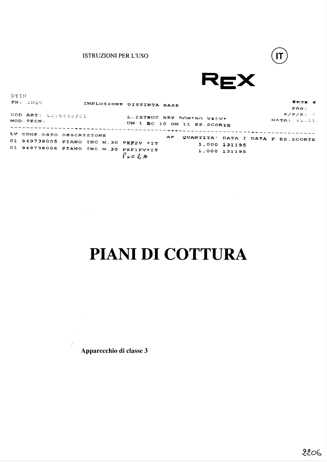 Rex PXF2V, PXF1PV User Manual