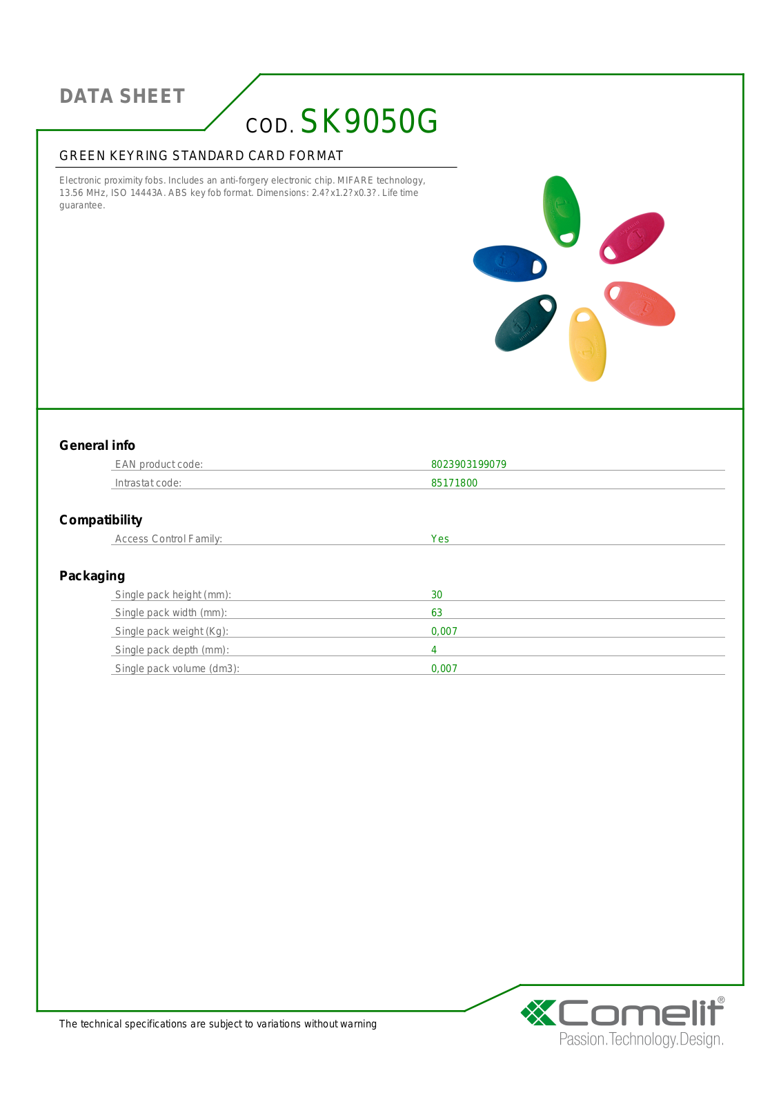 Comelit SK9050G Specsheet