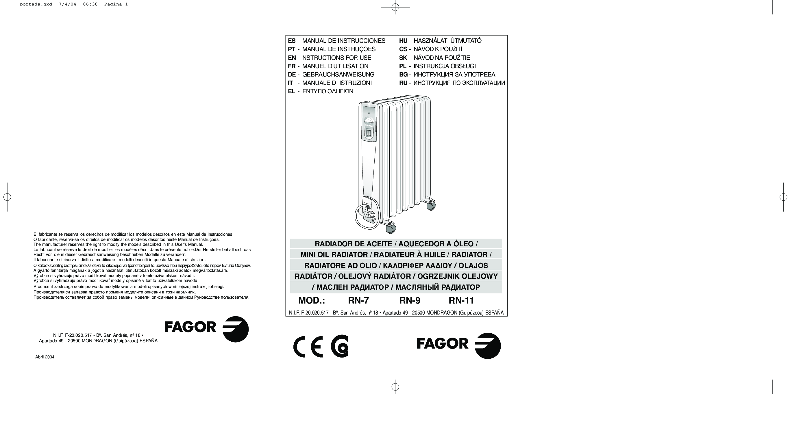 FAGOR RN-11, RN-9 User Manual