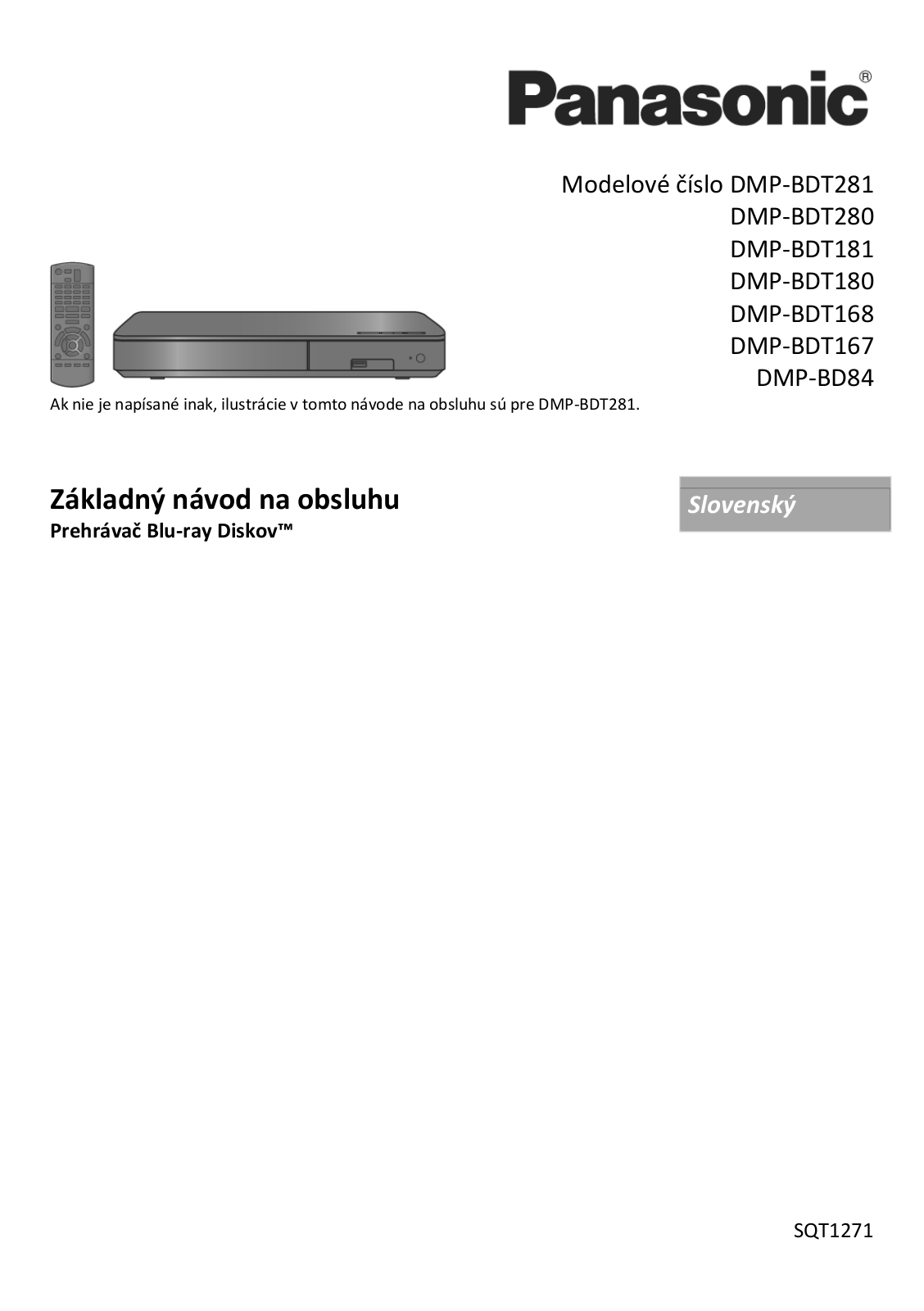 Panasonic DMP-BDT280, DMP-BD84, DMP-BDT180, DMP-BDT168, DMP-BDT181 User Manual