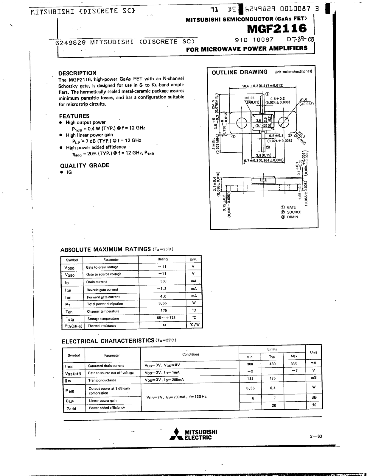 Datasheets MGF2116 Datasheet - ManualMachine.com