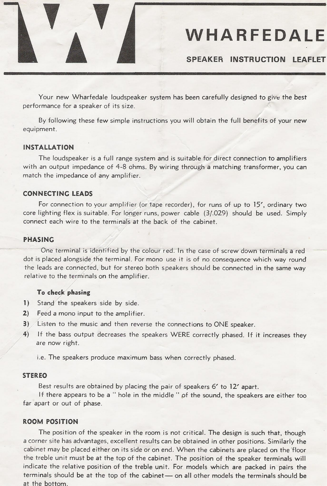 Wharfedale W-30-D Owners manual