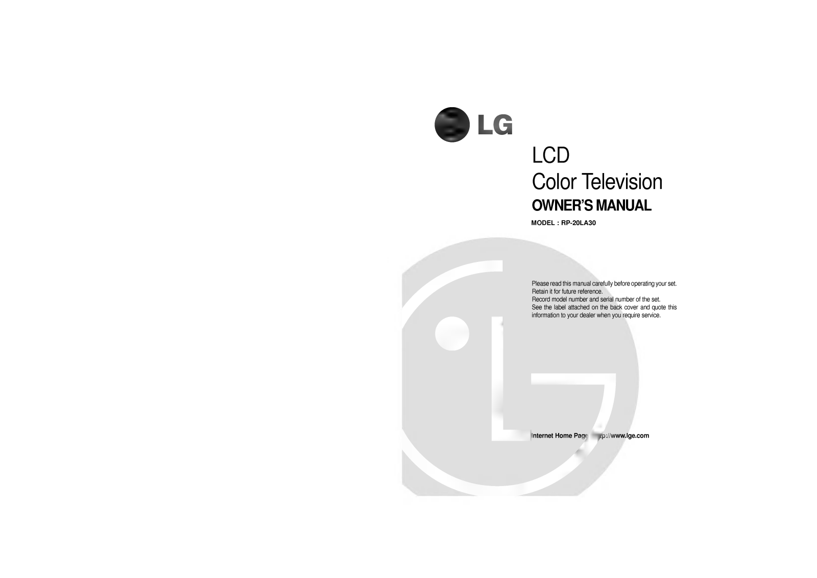 LG RP-20LA30 User manual