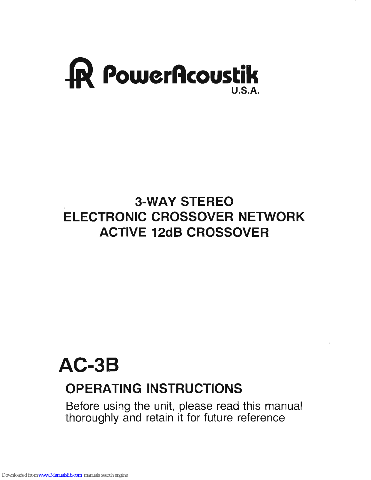 Power Acoustik AC-3B Operating Instructions Manual