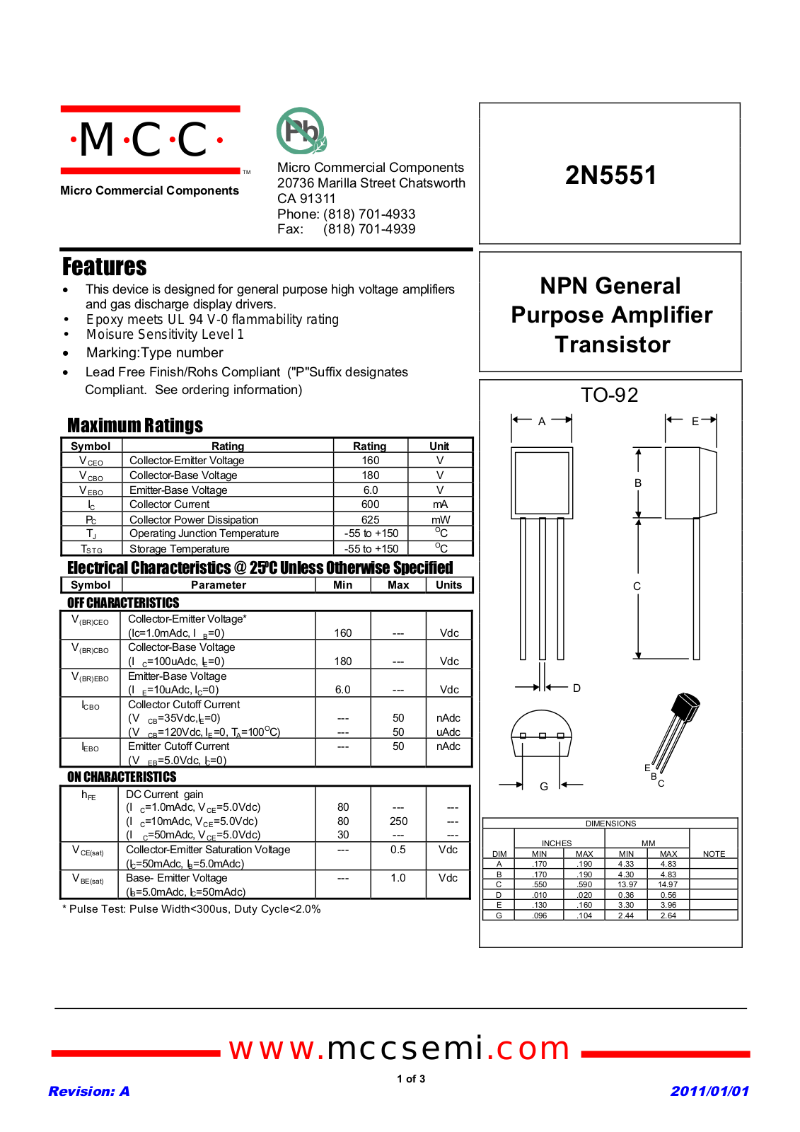 Datasheet 2n5551_to-92 Datasheet - ManualMachine.com
