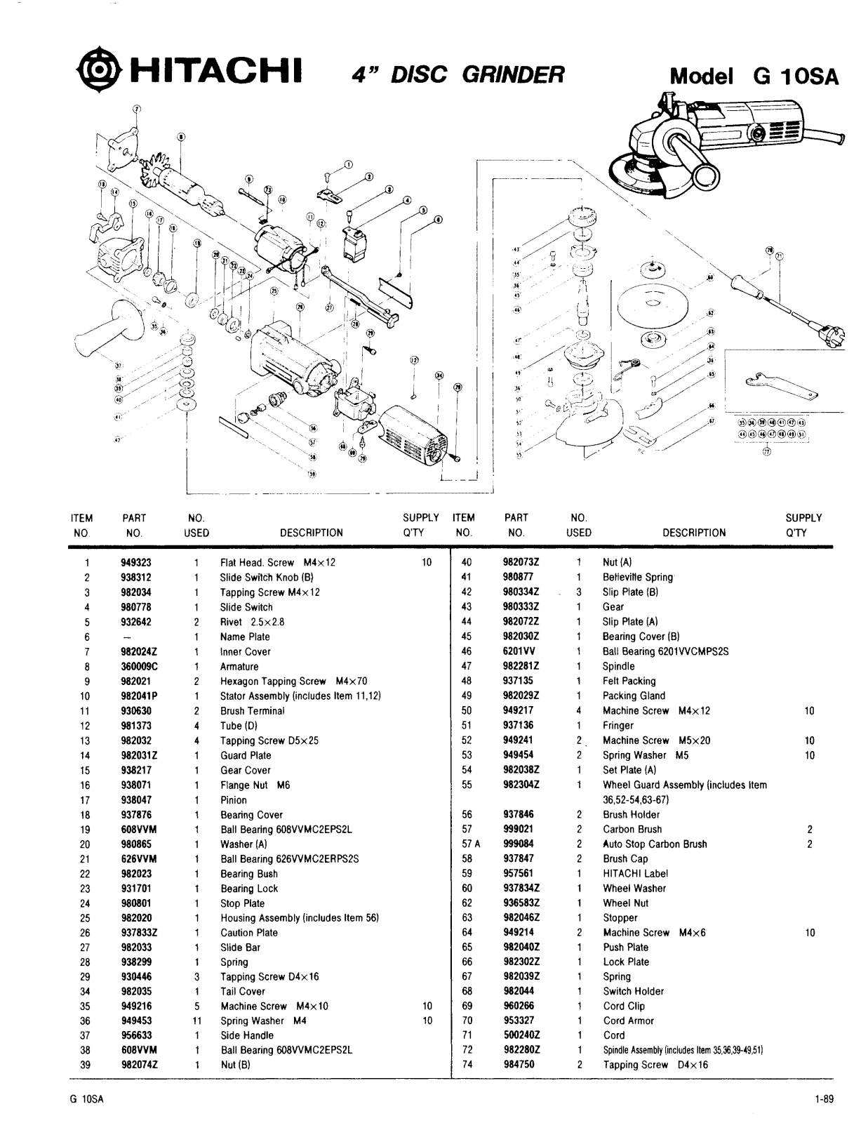 Hitachi G10SA User Manual