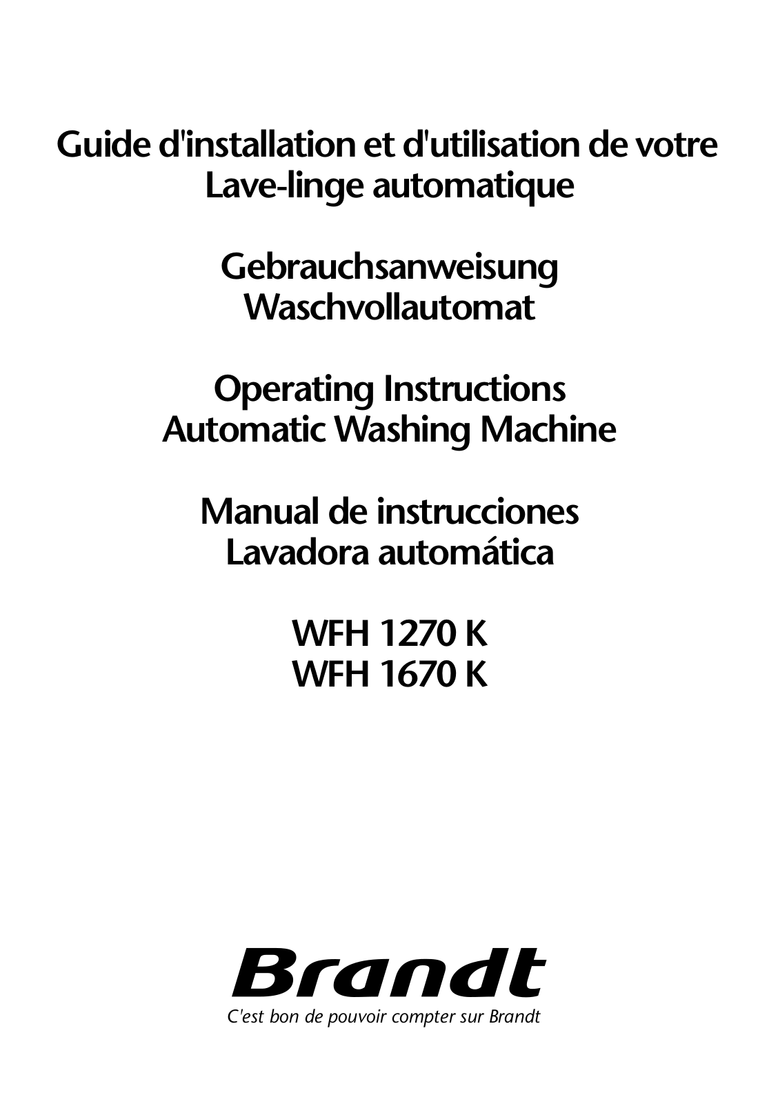 BRANDT WFH1670K, WFH1270K User Manual