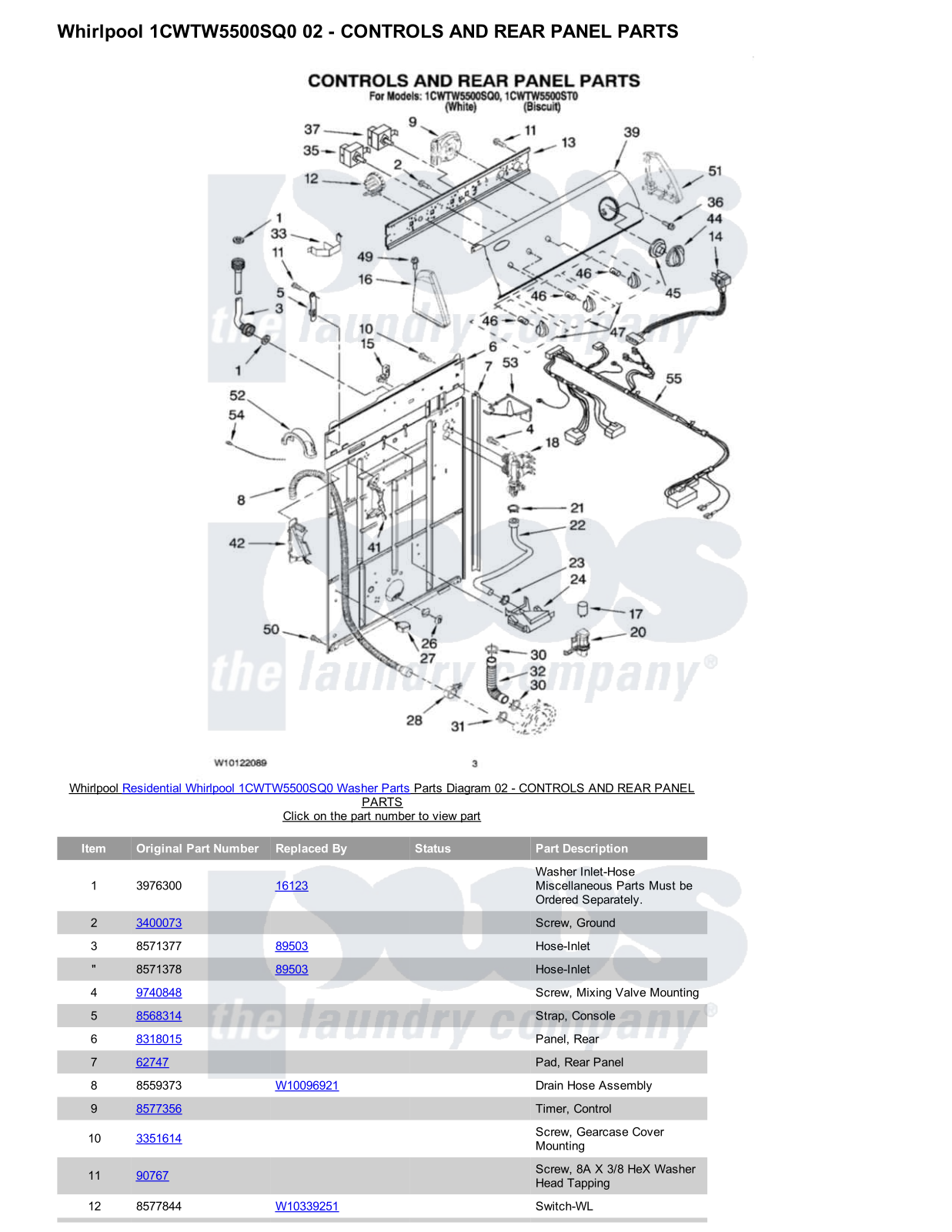 Whirlpool 1CWTW5500SQ0 Parts Diagram