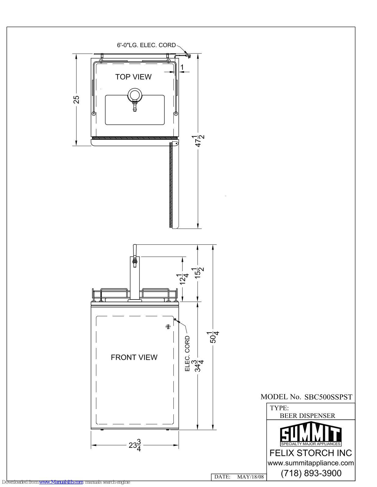 Summit SBC500SSPST Dimensional Drawing - ManualMachine.com
