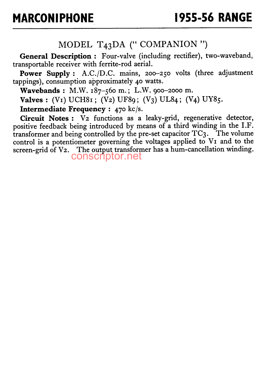 MARCONIPHONE T43DA Service manual