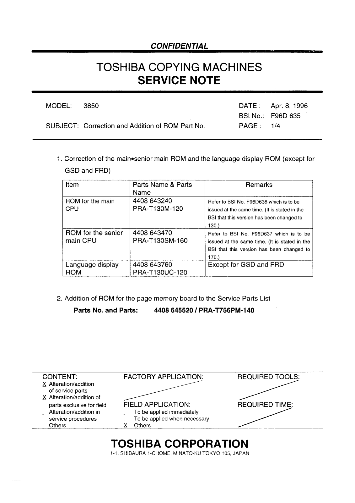 Toshiba f96d635 Service Note