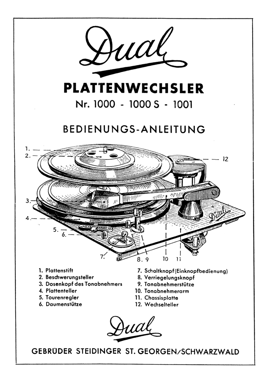 Dual 1000, 1000-S, 1001 Owners manual