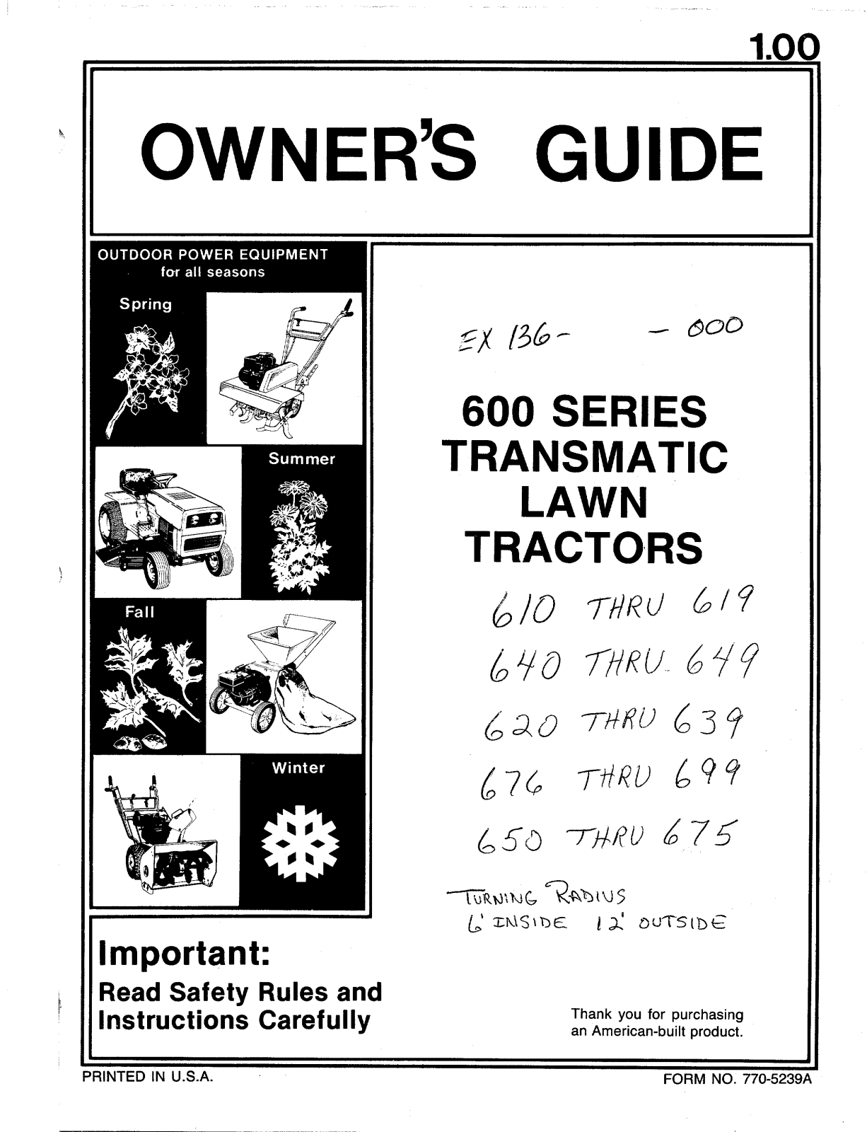 Mtd 600 series owners Manual