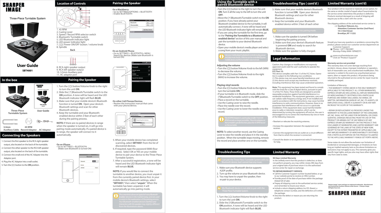 Sharper image SBT4001 User Manual