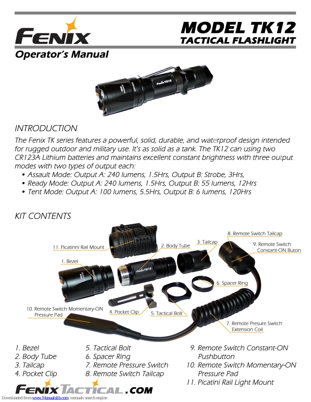 Fenix TK12 Operator's Manual - ManualMachine.com