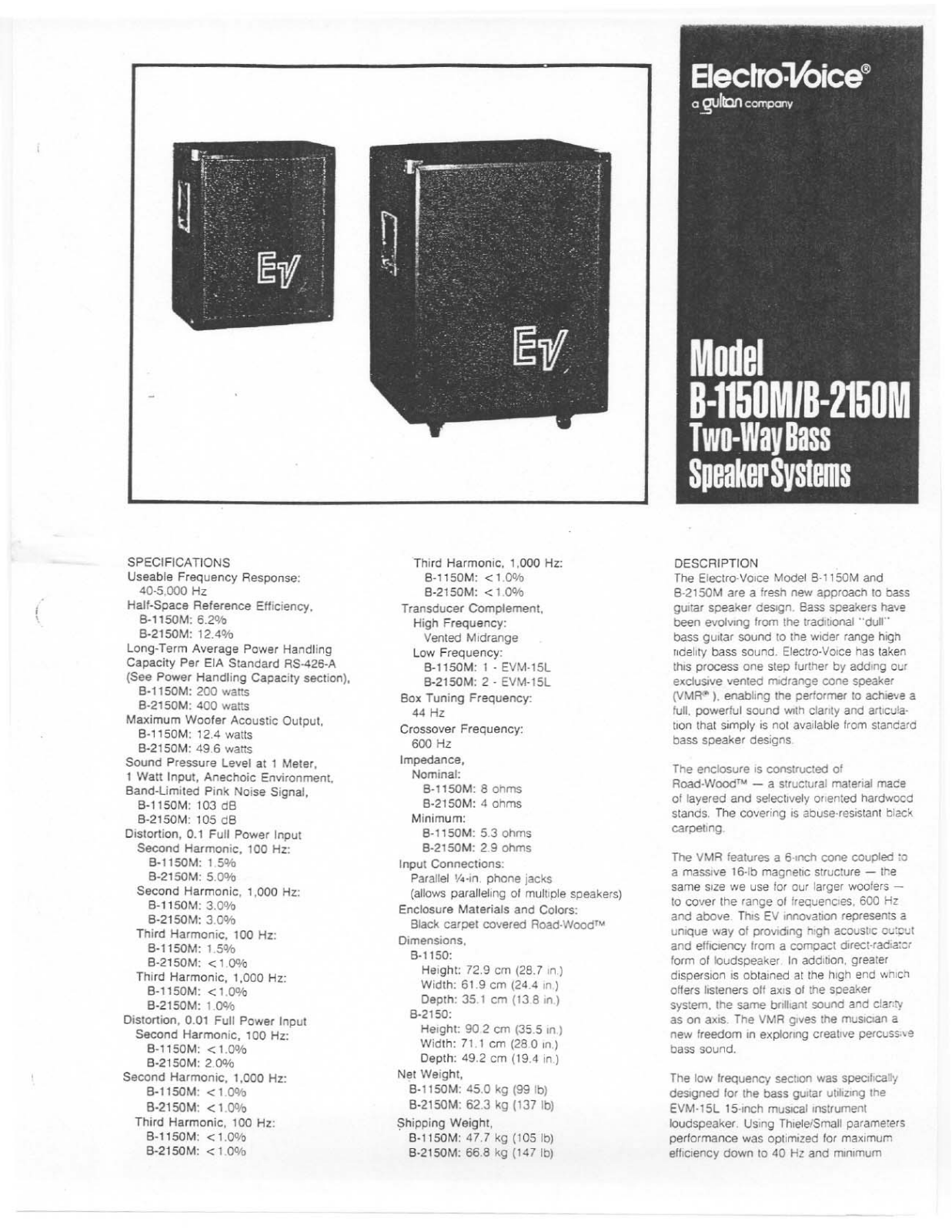 Electro-Voice B-2150M, B-1150M User Manual