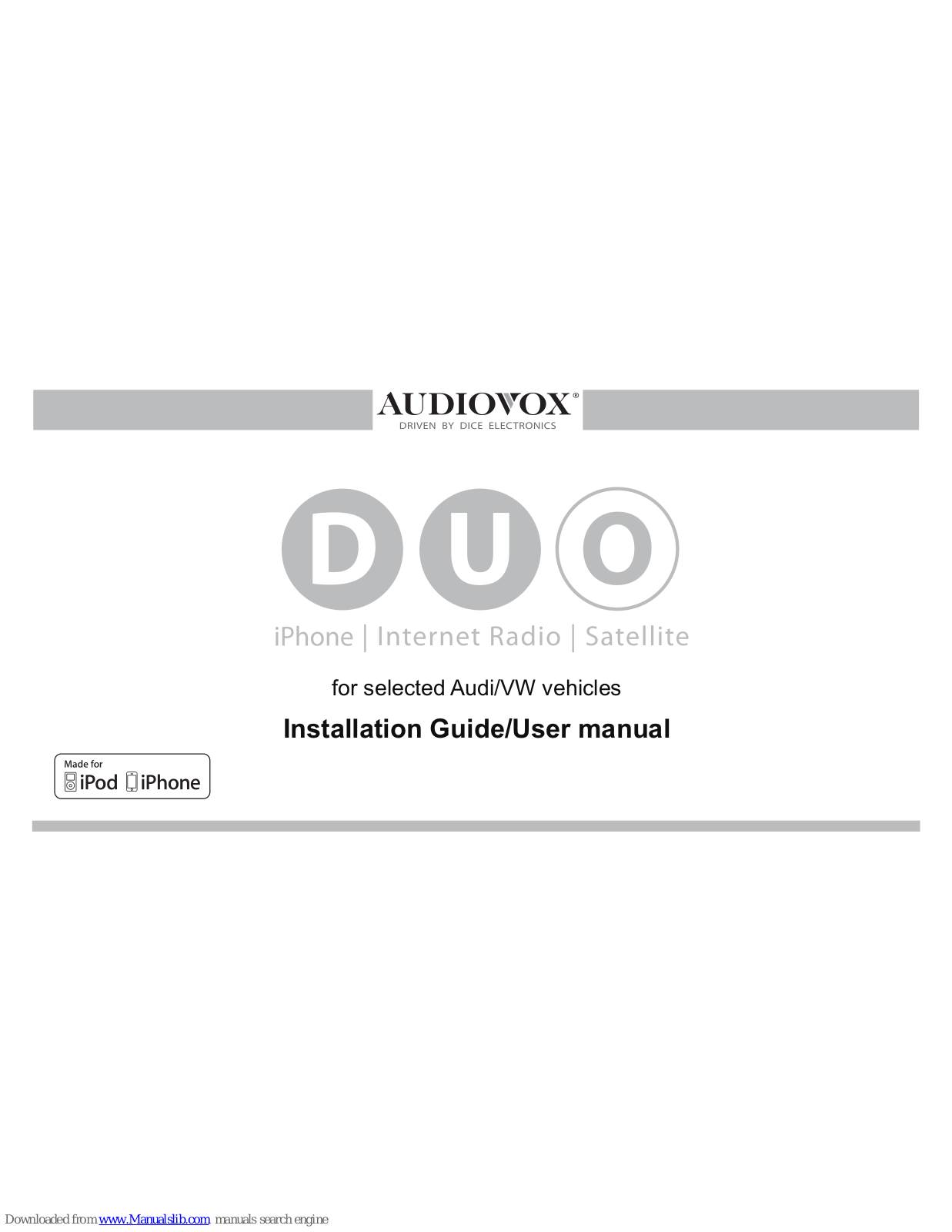 Audiovox A-DU0-100-AUD, A-DU0-101-AVW, A-DU0-102-AVW, A-DU0-103-AVW Installation Manual & User Manual