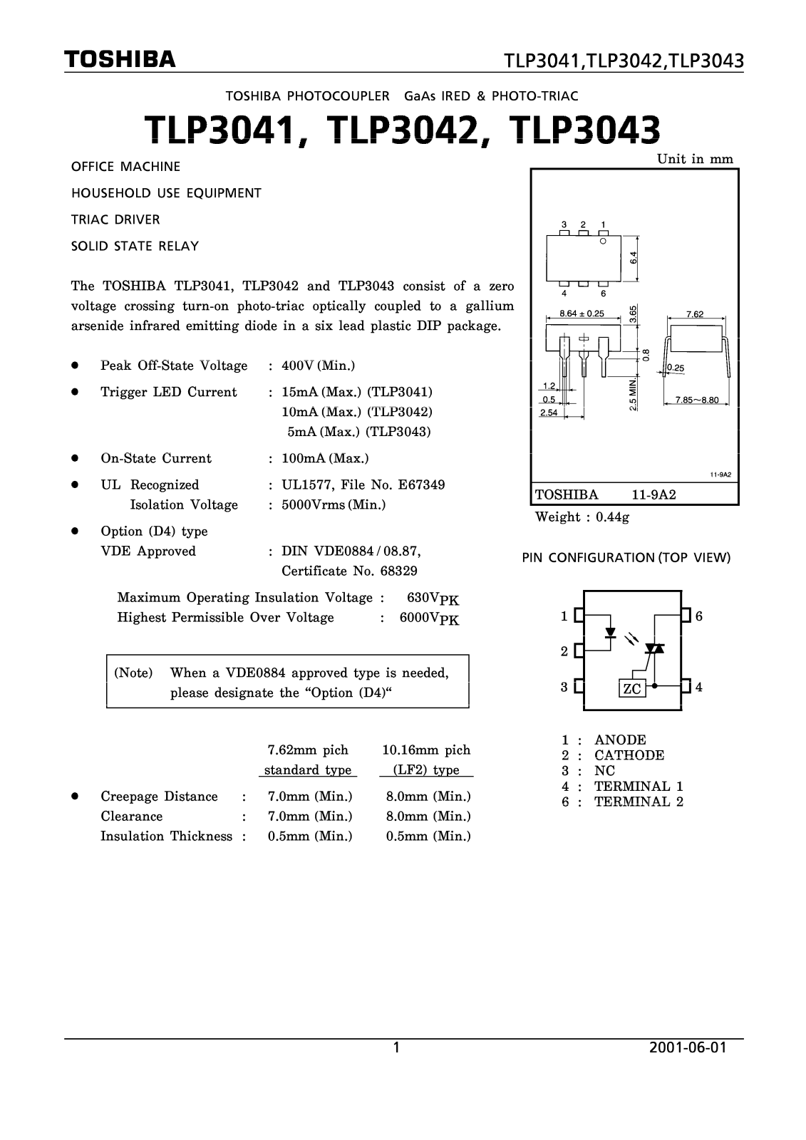 TOSHIBA TLP3041 Technical data