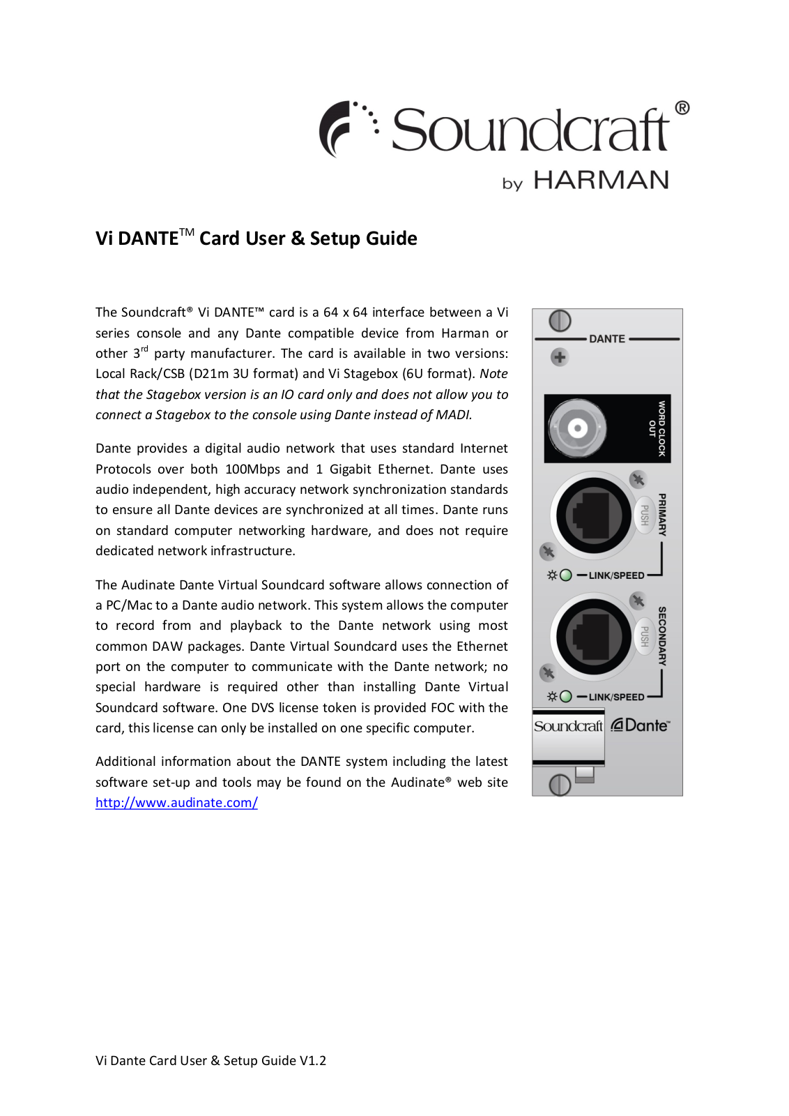 Soundcraft Vi DANTE User Manual