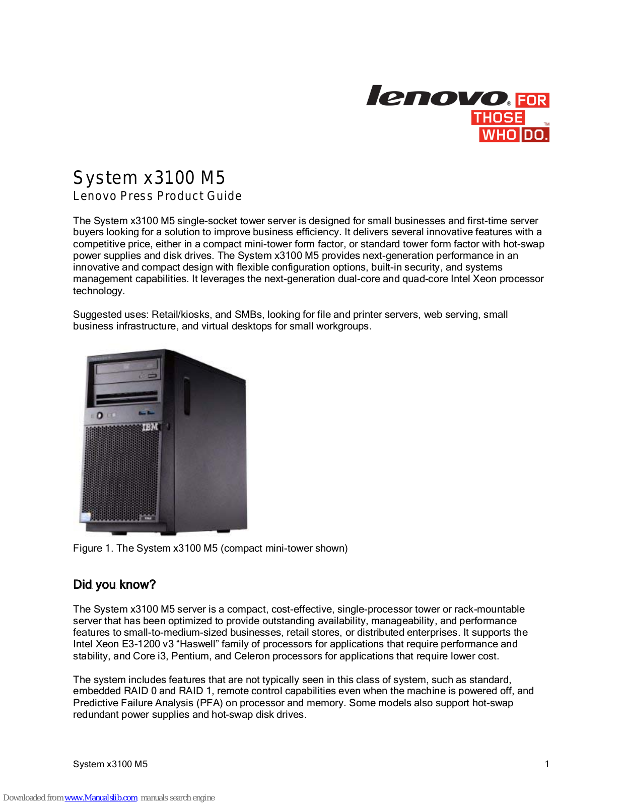 Lenovo x3100 M5 Product Manual