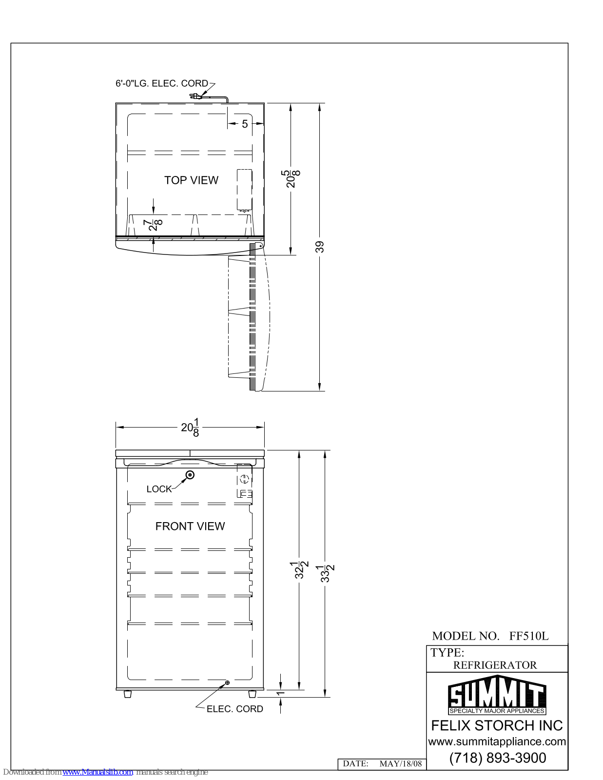 Summit FF510L Dimensional Drawing - ManualMachine.com
