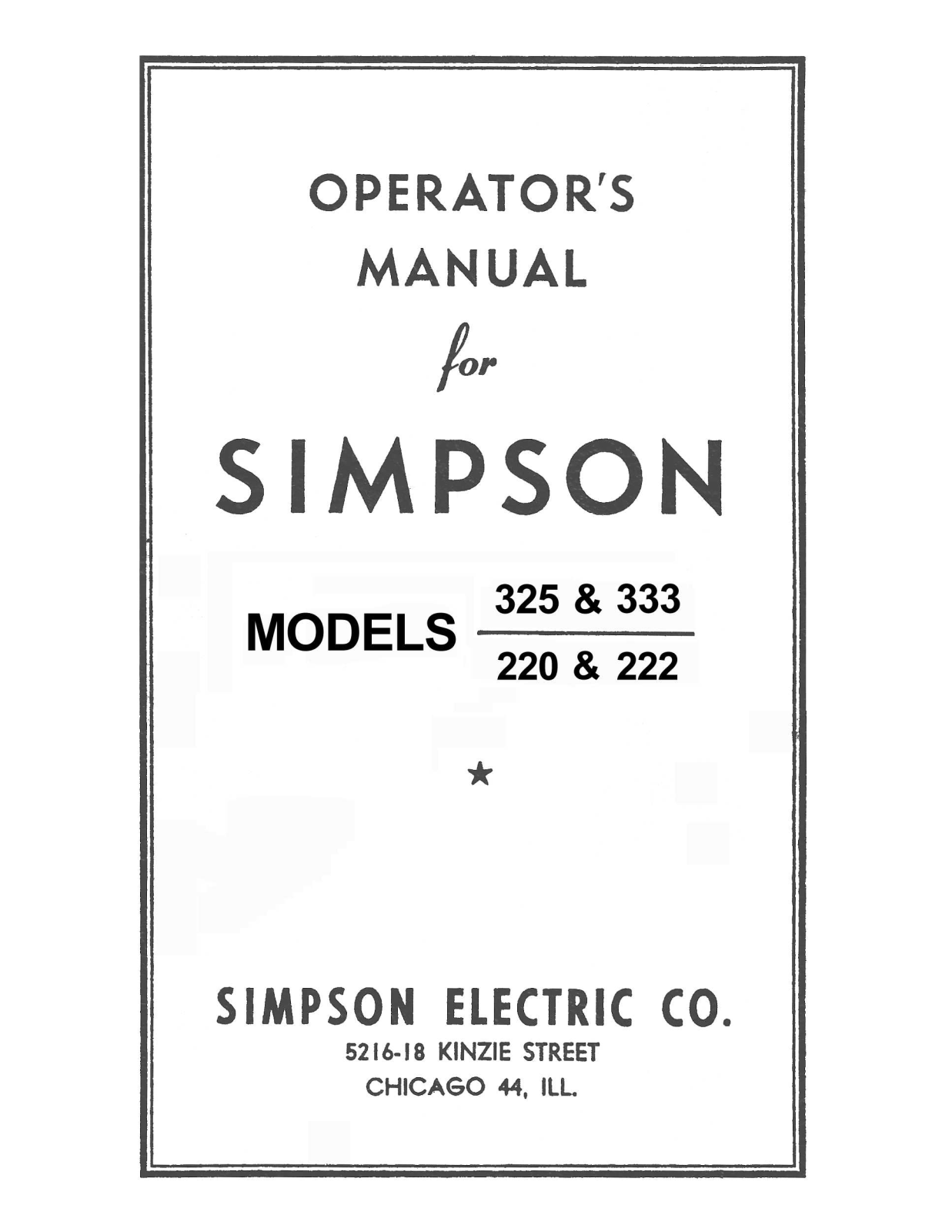 Simpson Electric 220, 222, 325, 333 Owners manual