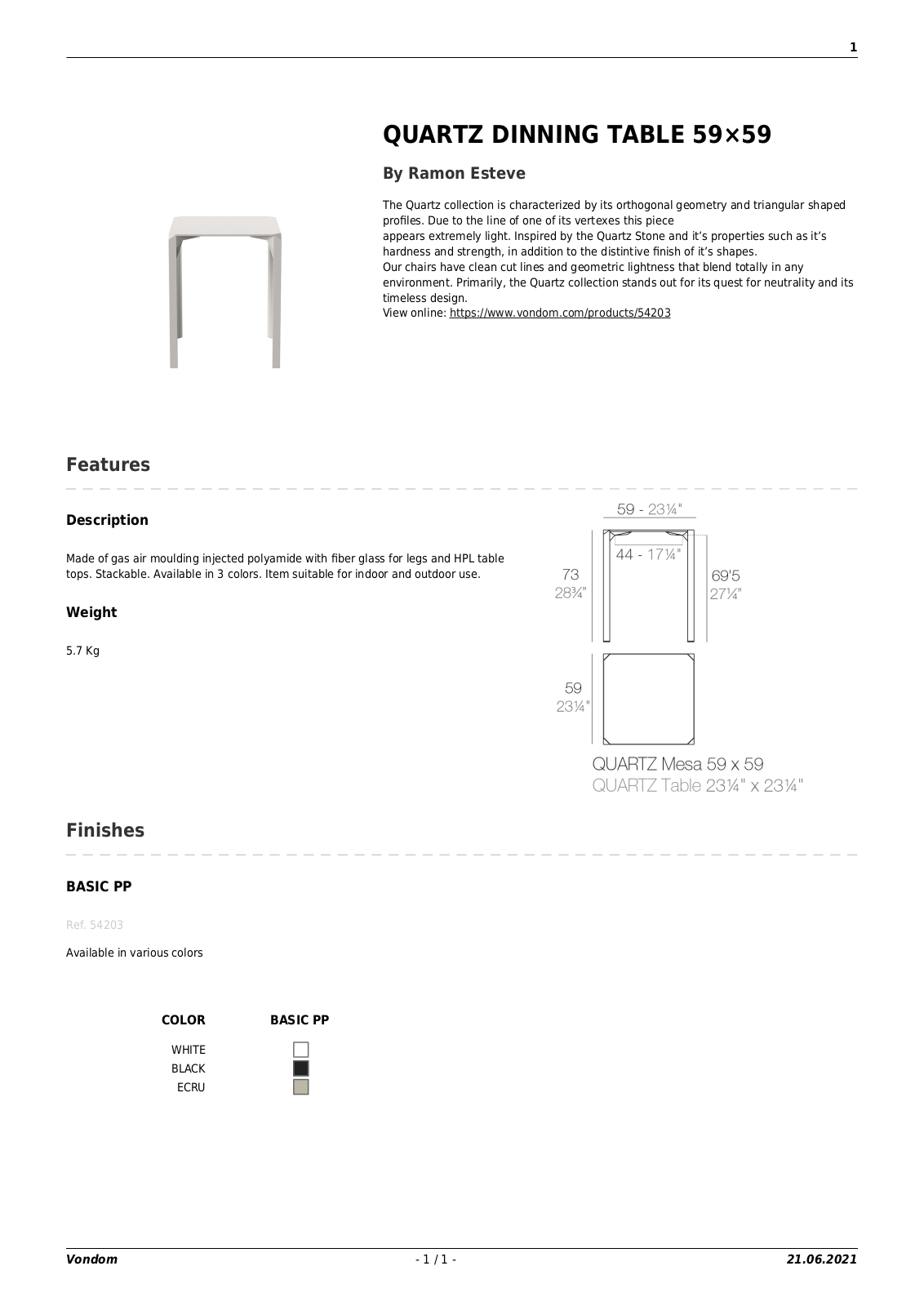 Vondom UCZW2106 Specifications - ManualMachine.com