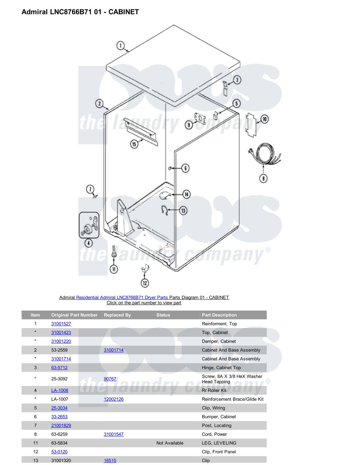 Admiral LNC8766B71 Parts Diagram