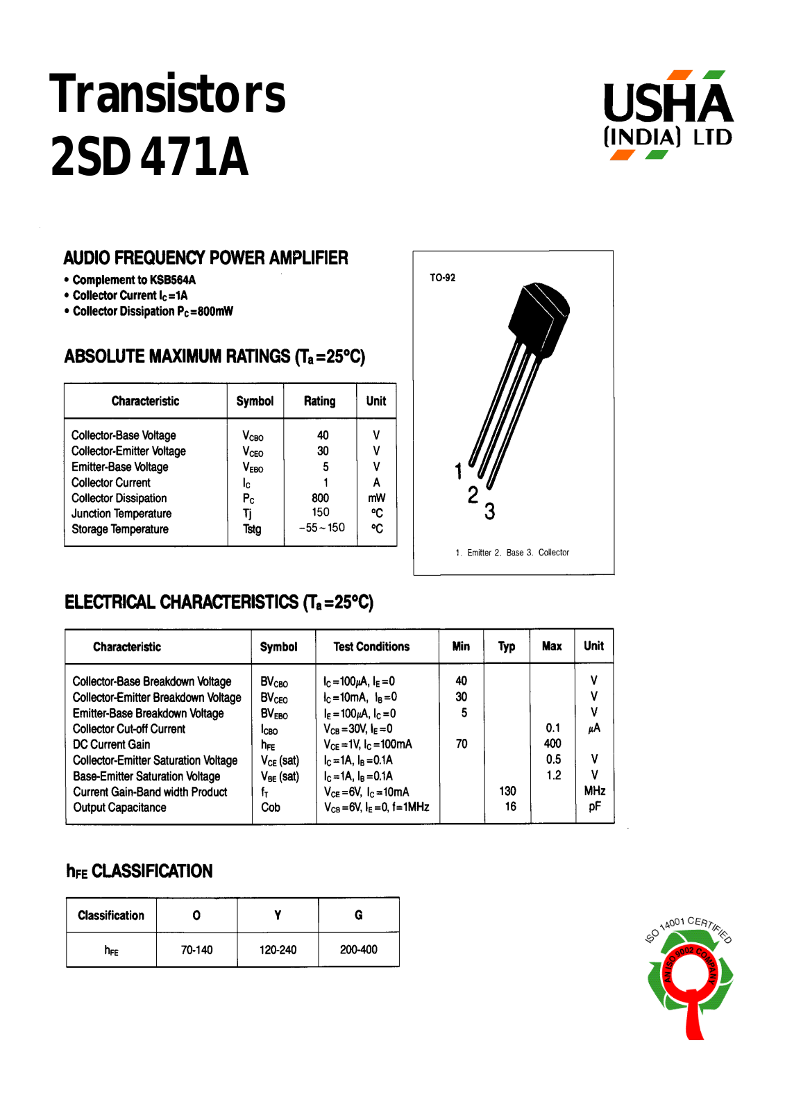 USHA 2SD471A Datasheet