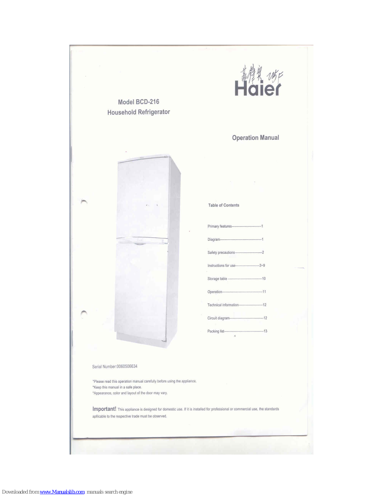 Haier BCD-205F Operation Manual